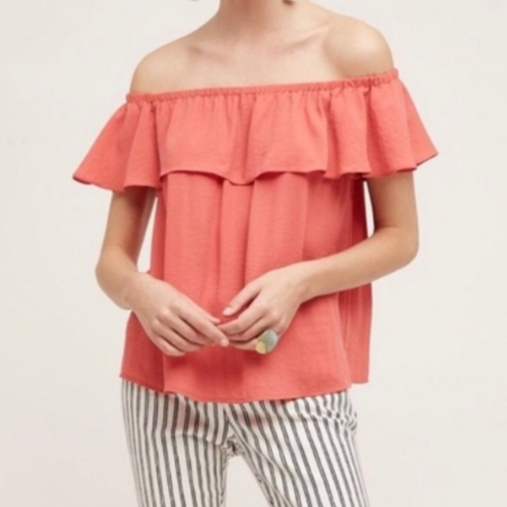 Anthropologie Maeve Coral Off The Shoulder Top